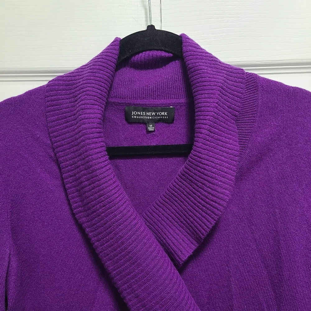Jones New York Cashmere Rich Purple‎ Cowl Neck Sweater M Flaw Hole In Pit